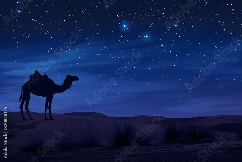 Serene desert night sky with camel silhouette © ALEXSTUDIO