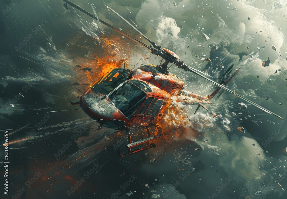 A digital art piece showing a helicopter crash, generated by AI. A digital art piece showing a helicopter crash, generated by AI.