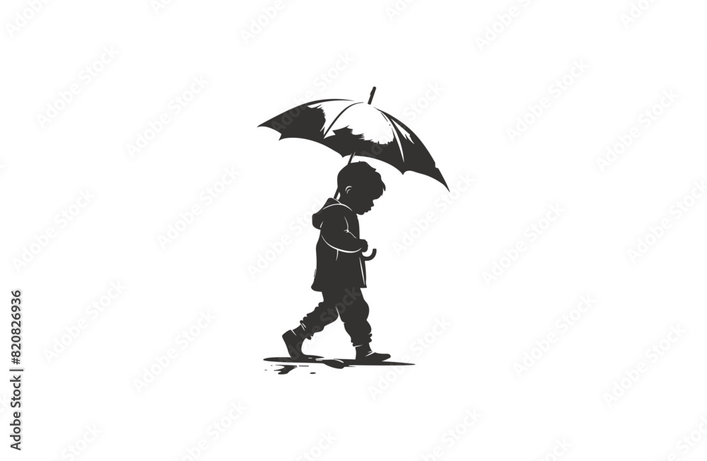 Little boy wearing an umbrella style logo icon design template flat vector Little boy wearing an umbrella style logo icon design template flat vector
