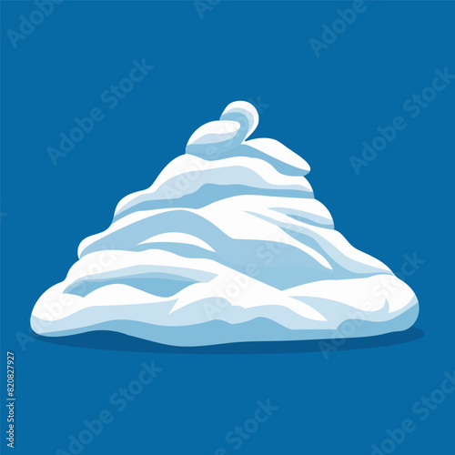 A minimalist, flat illustration of an immense snowdrift, isolated against a serene blue background.