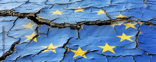 EU flag on cracked surface representing crisis