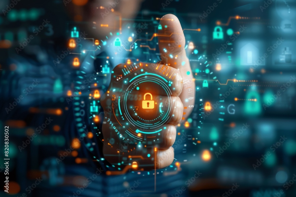 Fingerprint Cyber Security concept. Futuristic technology background Fingerprint Cyber Security concept. Futuristic technology background