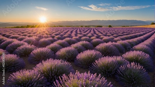 Aerial View of Lavender Field in Full Bloom  Beautiful Landscape Photo