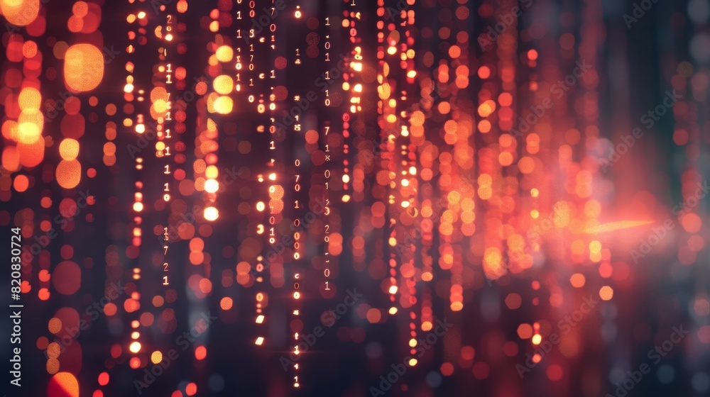 Obraz premium Data Stream Binary Code Cascades in a Hypnotic Luminous Flow