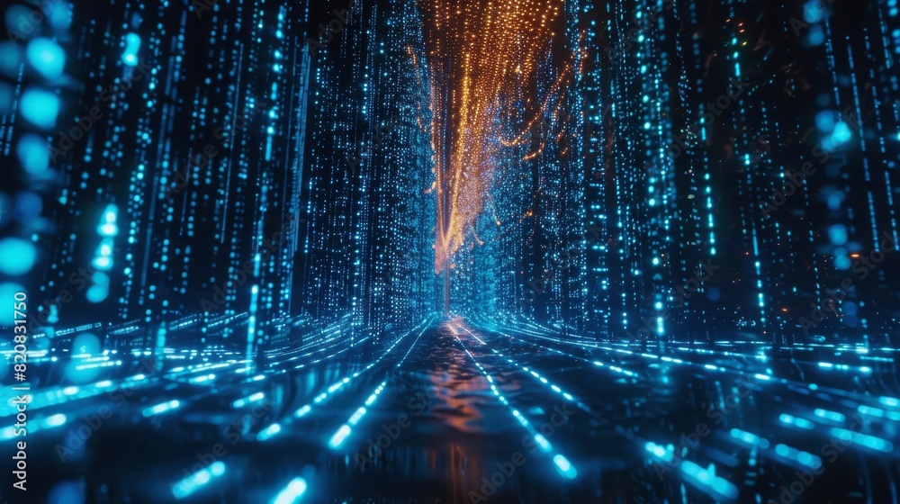 Data Stream Binary Code Cascades in a Hypnotic Luminous Flow Data Stream Binary Code Cascades in a Hypnotic Luminous Flow