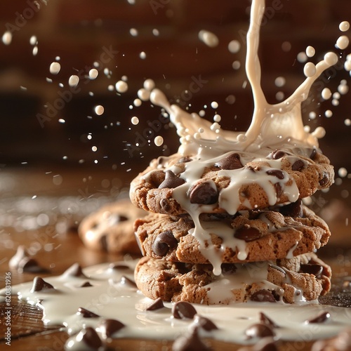 A splash of milk meeting our cookies, creating the ultimate dunking experience. photo