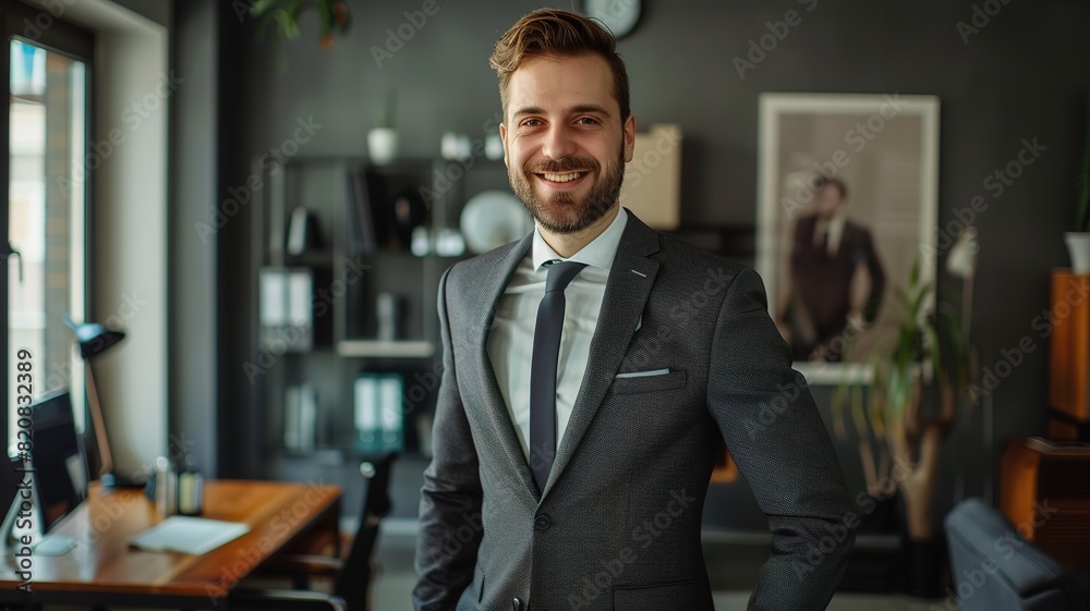 businessman wearing a suit standing in an office