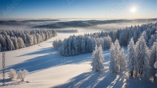 Winter Wonderland Serene Landscape Aerial View Snow Scene Calm Nature Beauty Snowy Day © Bendix
