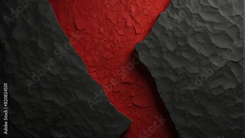 An abstract cracked surface with a sharp red fissure creating a dynamic contrast and visual metaphor for division photo