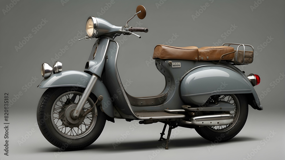 Obraz premium A meticulously rendered image of a vintage scooter with a classic design and leather accents This detailed portrayal showcases its stylish curves and retro charm