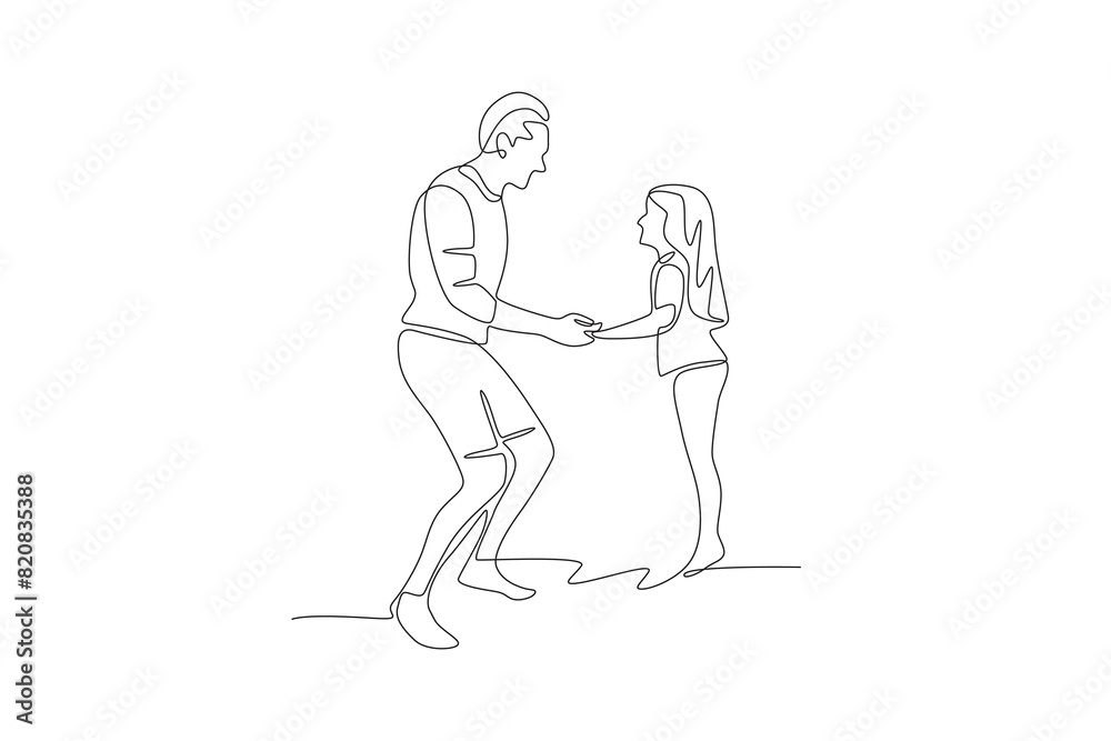 Father jumping with his daughter. Father's day one-line drawing Father jumping with his daughter. Father's day one-line drawing