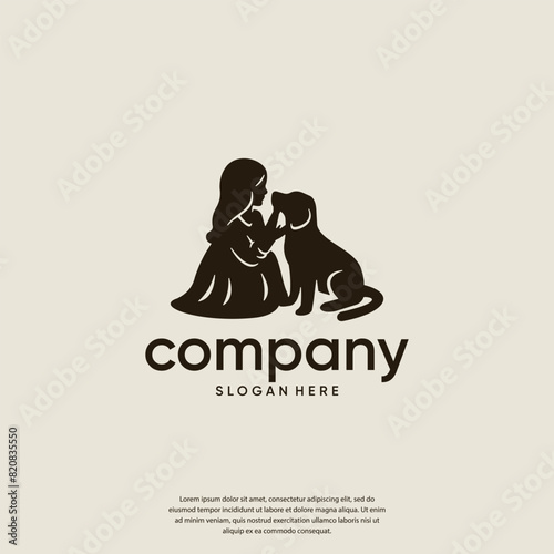 little girl with dog , friendship , logo design vector.