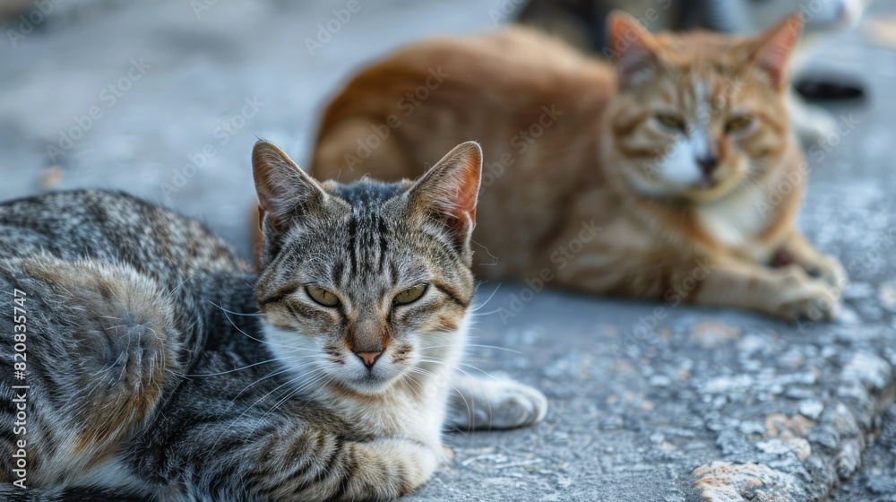 Beautiful cats photographed on the street in summer closeu AI generated Beautiful cats photographed on the street in summer closeu AI generated