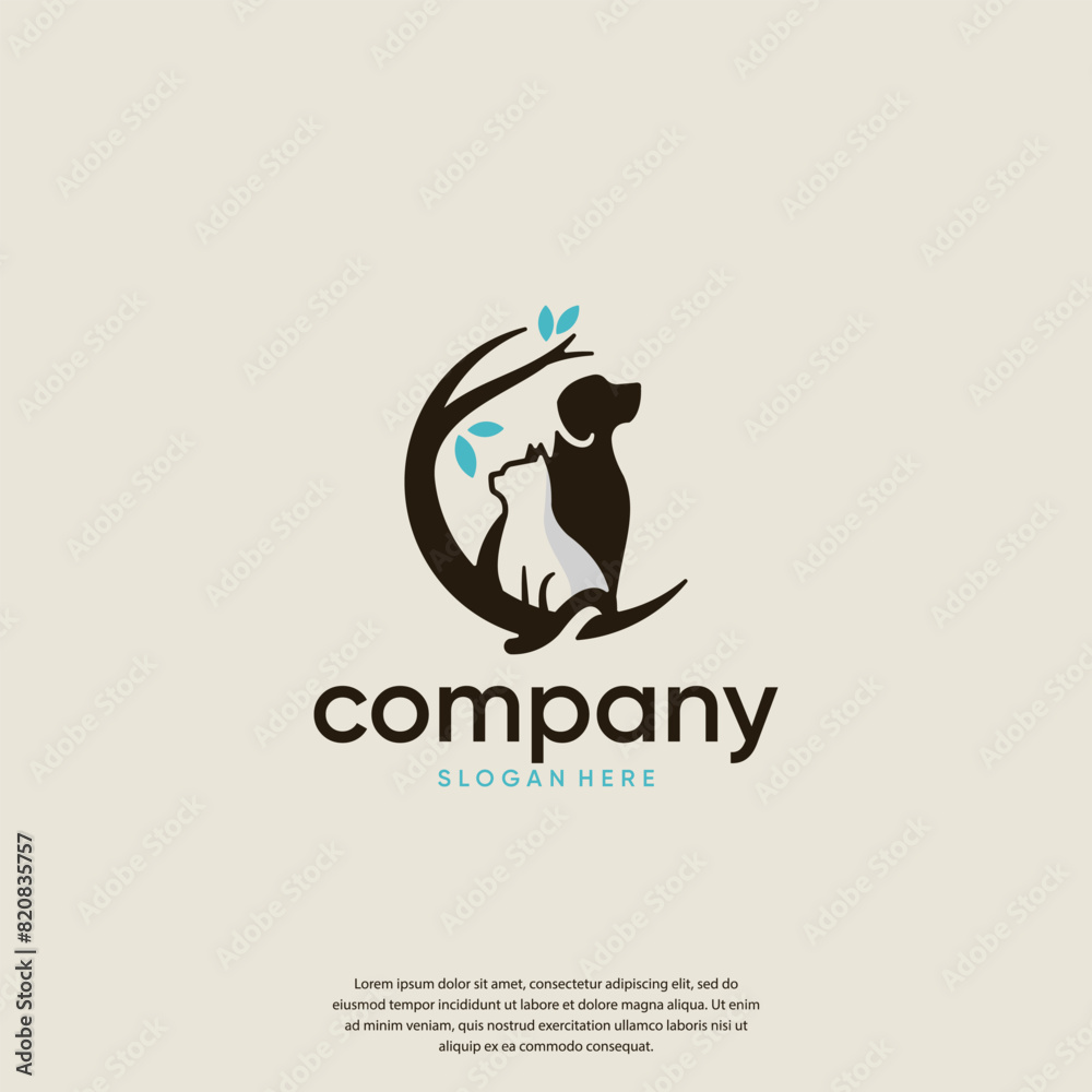 dogs and cats with the concept of tree of life, health clinic, grooming, logo design animal. dogs and cats with the concept of tree of life, health clinic, grooming, logo design animal.