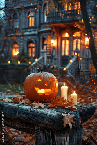 Enchanting halloween night with pumpkin and candles