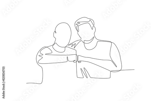 High-fiving son and father. Father's day one-line drawing