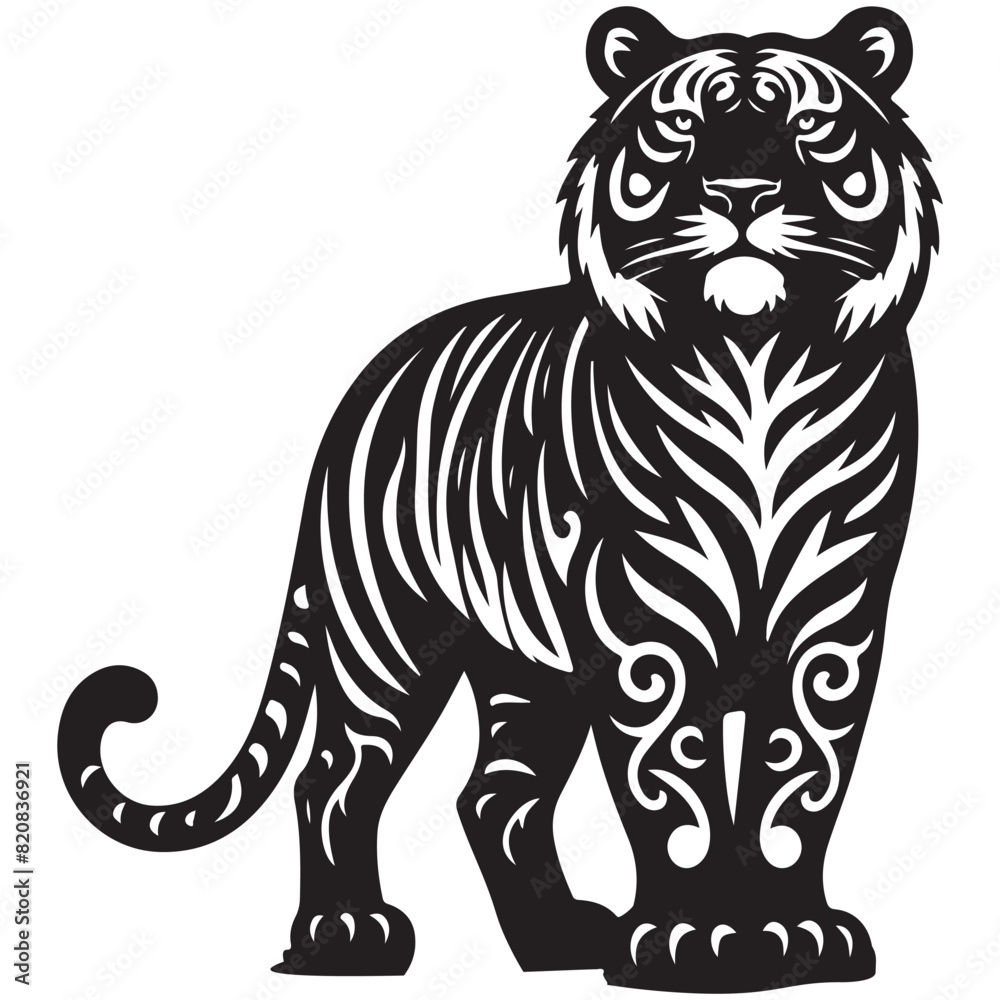 Fototapeta premium Tiger Silhouette Vector Illustration White Background