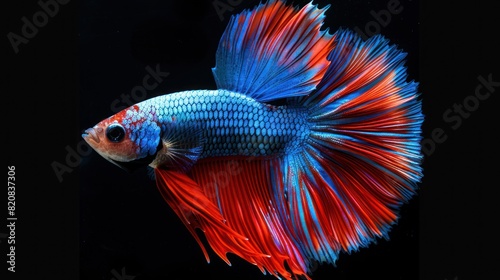 Beautiful movement of colorful Siamese fighting fish, Close-up of blue red Betta fish.