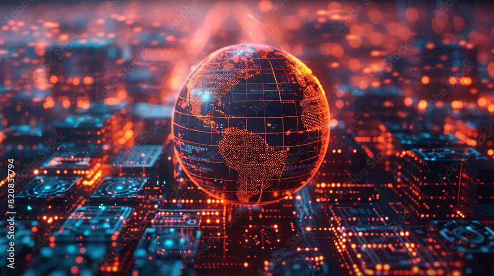 Fototapeta premium Global Logistics and Shipping Network with Illuminated Globe