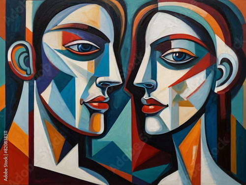 Cubist Influenced Portrait of a Couple. Generative AI. © Abstractor AI