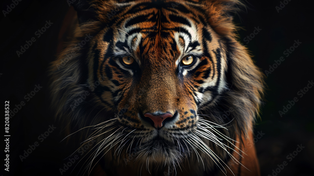 Fototapeta premium Majestic Close-up of a Tiger's Face with Intense Eyes