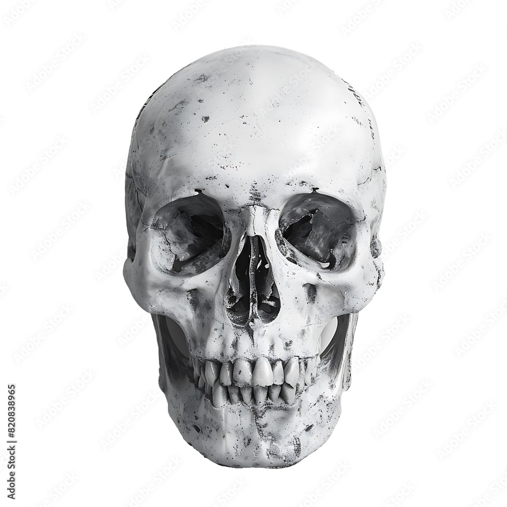 Obraz premium front view of human skull on transparent background
