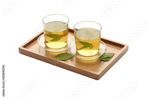 Serene Sips: A Duo of Green Tea Delights on a White or Clear Surface PNG Transparent Background.