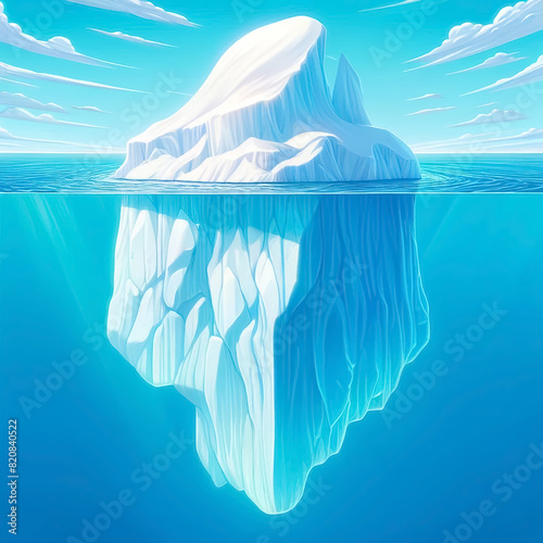 Iceberg in the ocean. Massive ice formation in arctic waters. Environmental concept for climate change awareness, educational content, environmental projects. Clean, minimalistic flat illustration