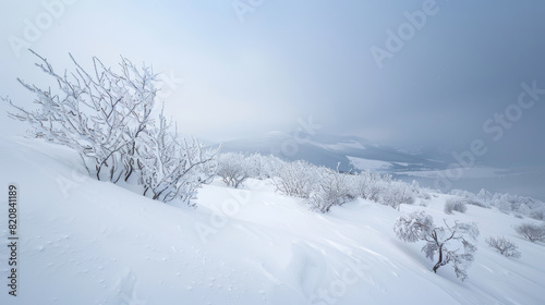 Serene Winter Forest with Snow-Covered Landscape, Highlighting the Solitude and Chill of Winter © suyu