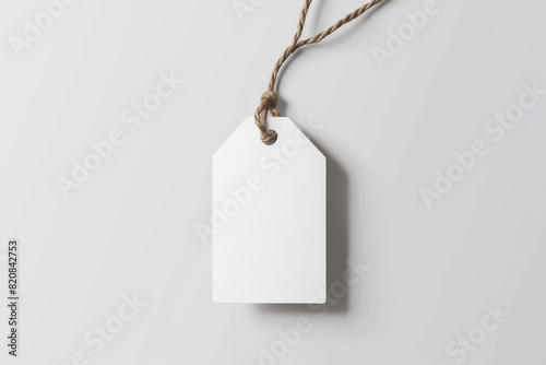 White Tag Hanging From Rope on Wall