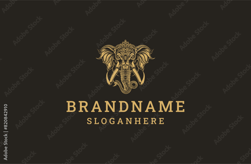 Fototapeta premium Head elephant style logo icon design template flat vector