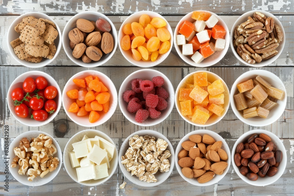 Variety of Healthy Nuts and Seeds in Transparent Containers for Snacking Variety of Healthy Nuts and Seeds in Transparent Containers for Snacking