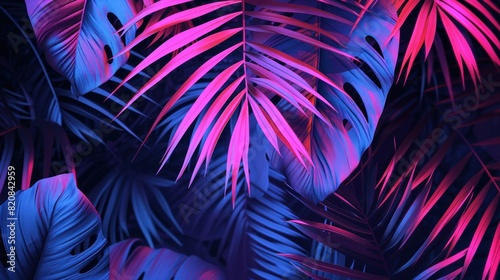 Neon tropical Monstera leaf banner