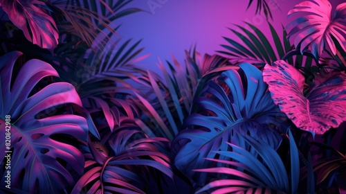 Neon tropical Monstera leaf banner