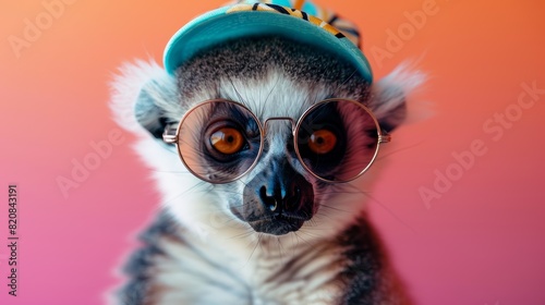 A lemur wearing a hat and sunglasses  looking like he s about to drop the hottest album of the year.