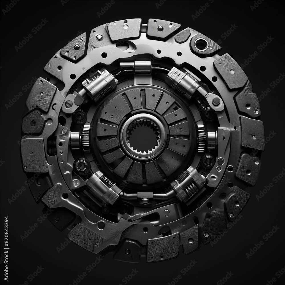Car clutch disc on a black background, selective focus Car clutch disc on a black background, selective focus