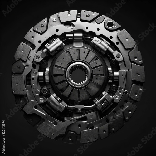 Car clutch disc on a black background   selective focus