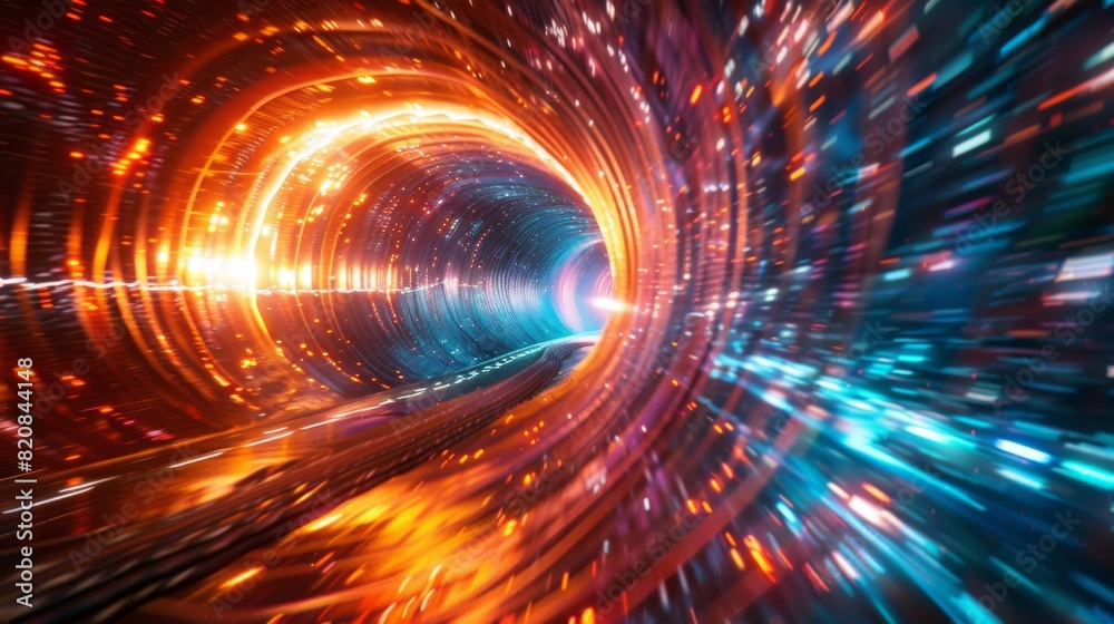 Obraz premium Hypersonic Highway, A Glowing Vortex of Data Represents Unparalleled Speed Abstract background