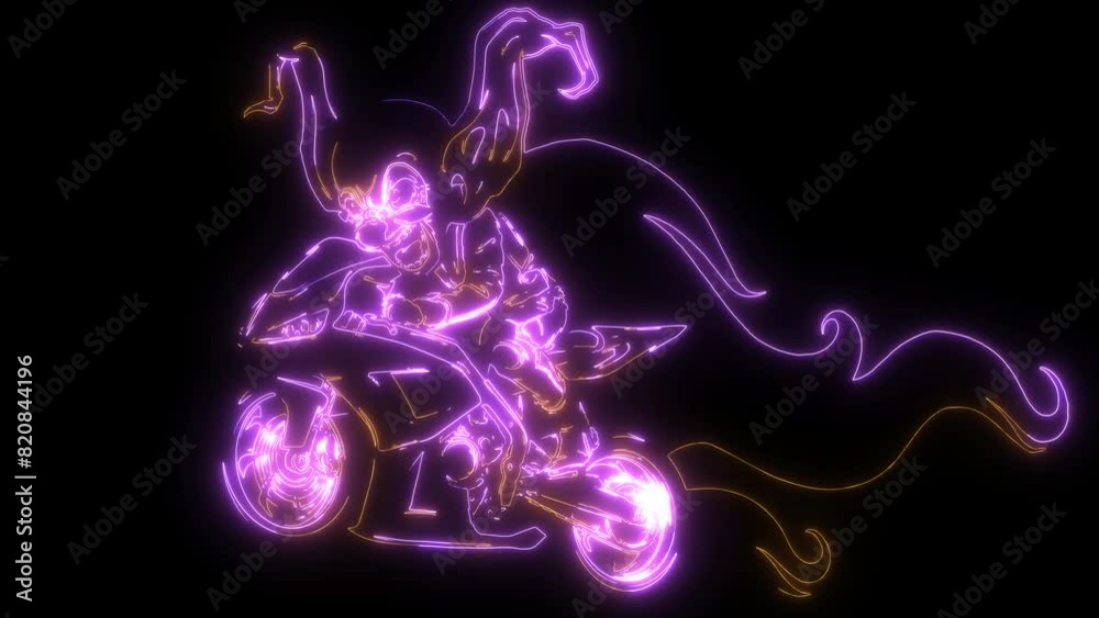 neon animation of sportbike racer riding fast neon animation of sportbike racer riding fast