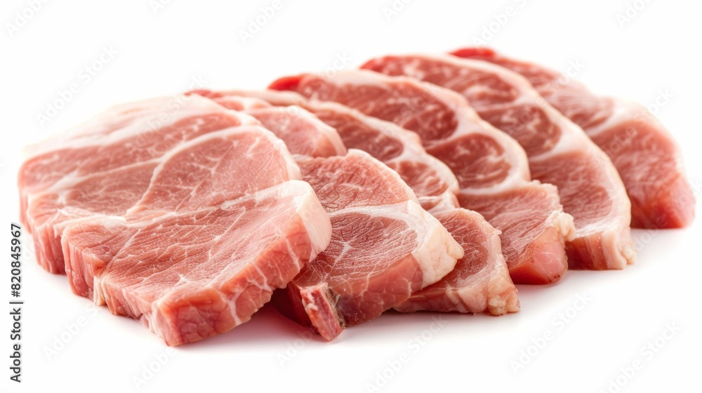 Raw Pork Slices Isolated on White Background. Generative ai