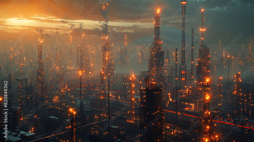 Obraz premium Futuristic Cityscape at Night with Neon Lights - Urban Fantasy