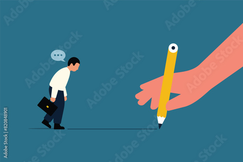 Define business territory for better planning. Businessman draws boundary lines with a big pencil to mark limitations and barriers.