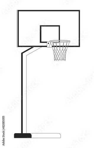 Basketball shield on pole black and white 2D line cartoon object. Ball game equipment. Hoop and goal isolated vector outline item. Sports ground outdoors monochromatic flat spot illustration
