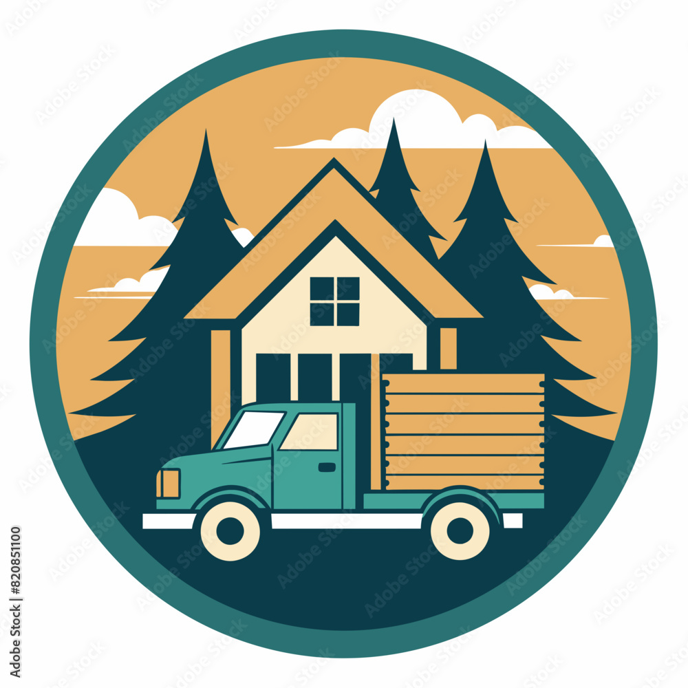 Obraz premium Truck and a wooden house logo icon vector illustration 
