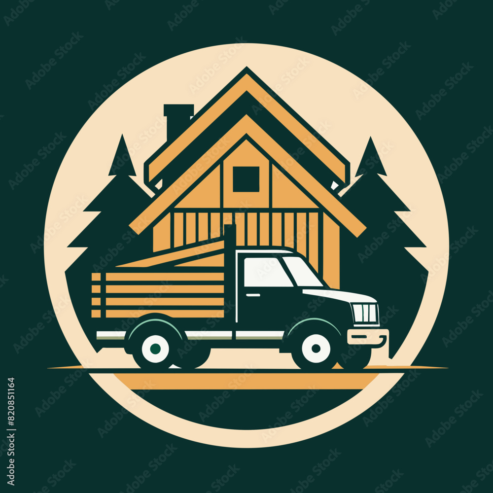 Naklejka premium Truck and a wooden house logo icon vector illustration 