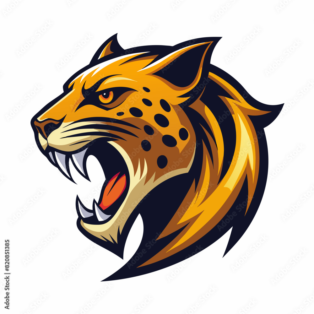 Fototapeta premium Animal logo vector art illustration with roaring Leopard icon