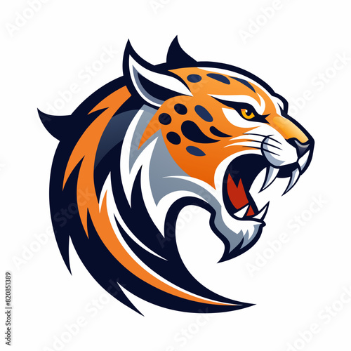 Animal logo vector art illustration with roaring Leopard icon