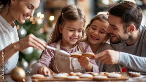 Man and Two Little Girls Making Cookies