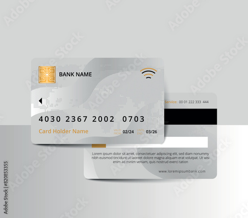 ATM cards silver color theme isolated on white background