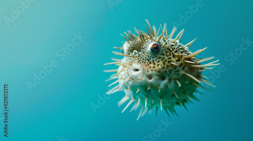 Close-Up of Puffer Fish on Blue Background